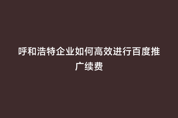 呼和浩特企业如何高效进行百度推广续费